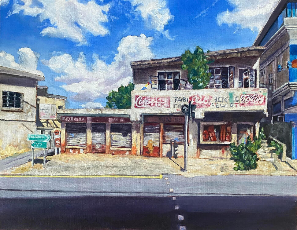 Shop in Triolet, Mauritius (2025) Oil on board | 36 x 28 cm | Available as: • Original: $500 • Print • Card | To order, click Inquire above and mention "Shop in Triolet".